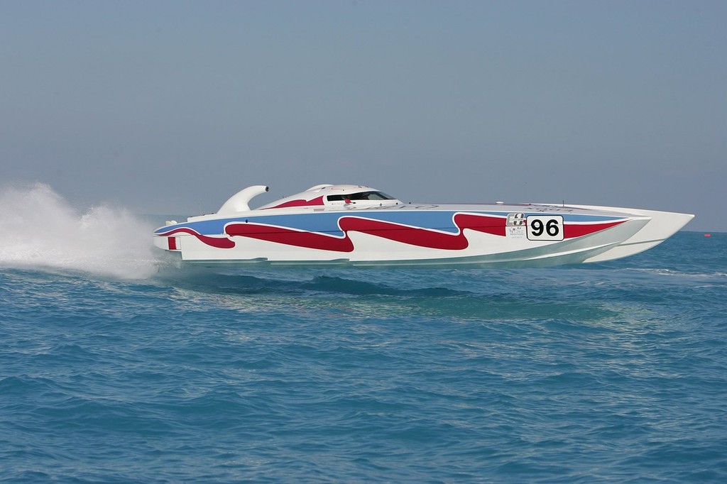 Sheikh Hassan (driver) and Steve Curtis (throttles) put Qatar 96 through its paces in readiness for the Key West spectacular.  © Class 1 World Powerboat Championship http://www.class-1.com